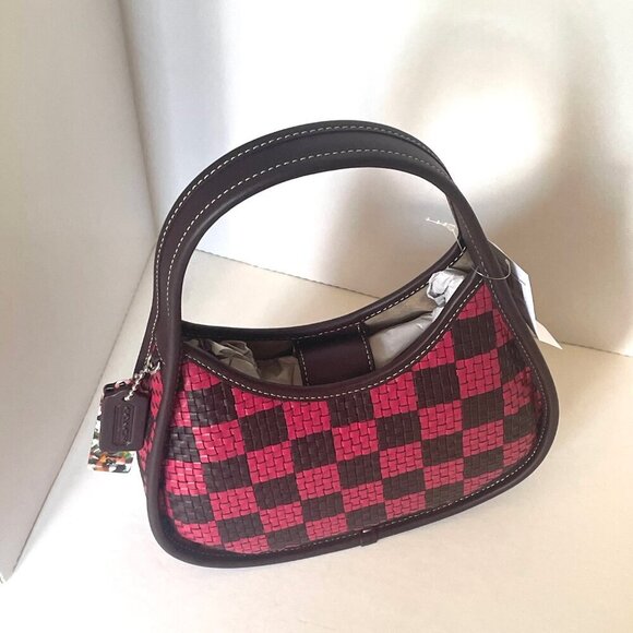 Coach Ergo Shoulder Bag CK566 Woven Checkerboard Leather Oxblood Red Pink - Picture 4 of 12